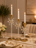 Luxury Crystal Flower Taper Candle Holder Set of 3 – Gold Metal & Crystal Candle Stand