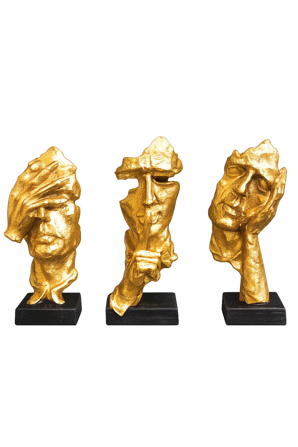 Abstract Golden Face Sculpture Set of 3 | Modern Resin Decorative Statues for Home & Office