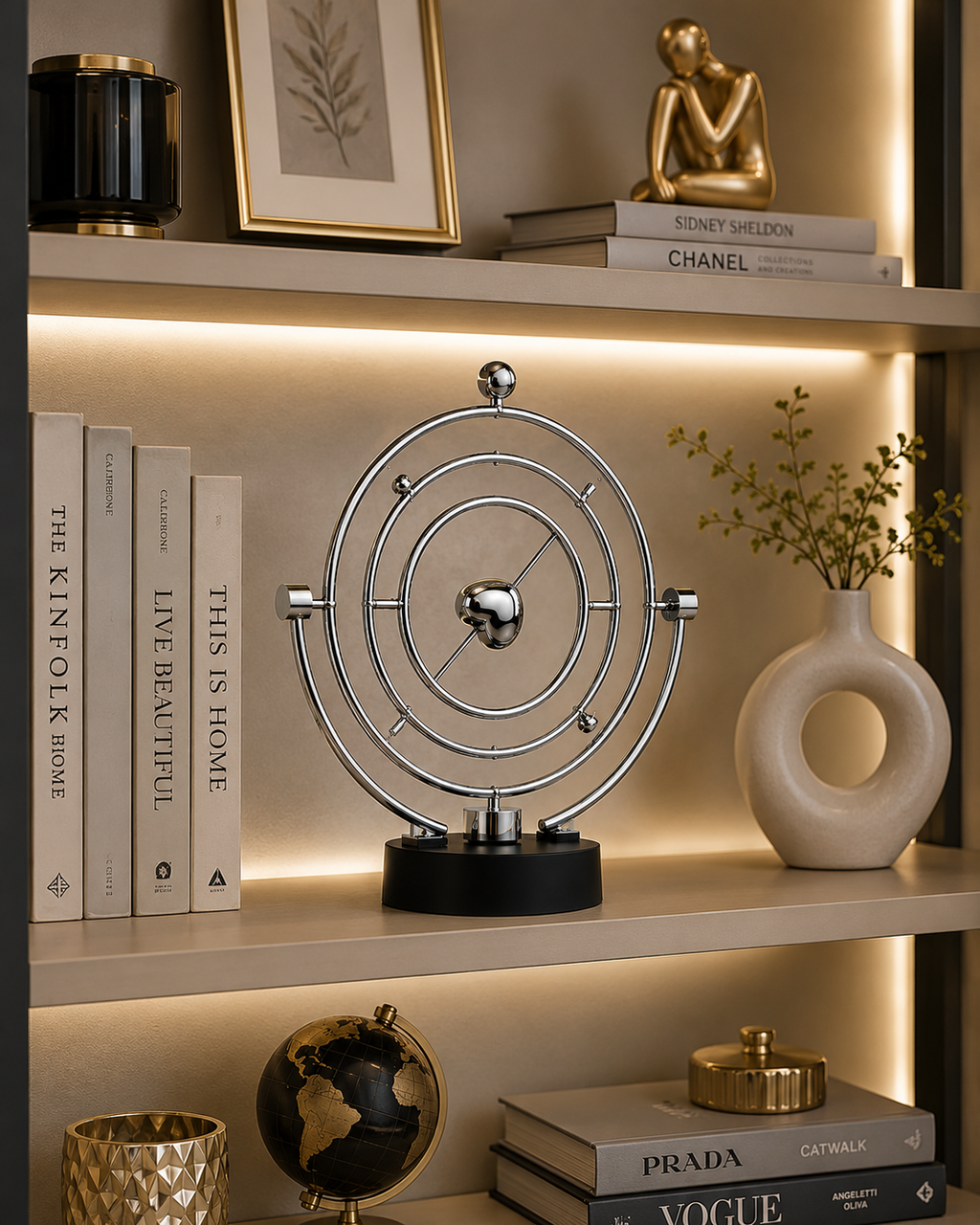 Modern Kinetic Orbital Sculpture – Rotating Metal Desk Decor for Home & Office