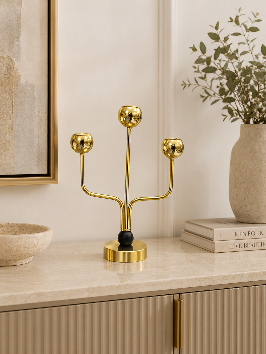 Luxury Gold 3-Arm Metal Candle Holder – Modern Decorative Table Centerpiece