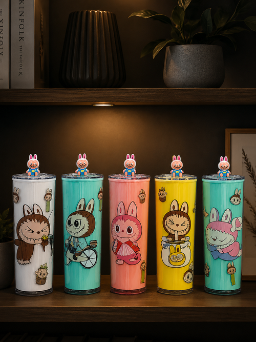 Animated Bunny Pastel Travel Cup – Insulated Reusable Smoothie Bottle for Kids & Teens