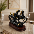 Fiber Horse "Majestic Horse" Three Running Horses Statue – Premium Black & Gold Resin Sculpture With Classic Wooden Base