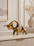 Abstract Golden Bull Sculpture | Modern Resin Bull Statue | Luxury Animal Showpiece for Home & Office Décor