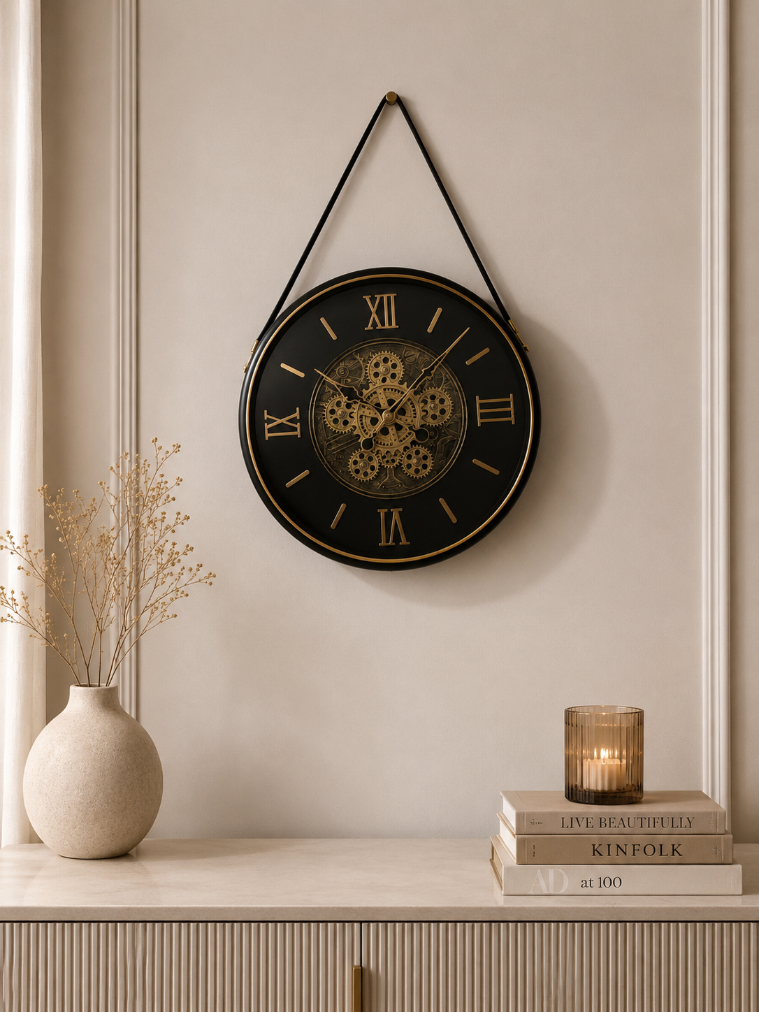 Luxury Vintage Gear Wall Clock | Modern Black & Gold Silent Decorative Wall Clock for Living Room & Office