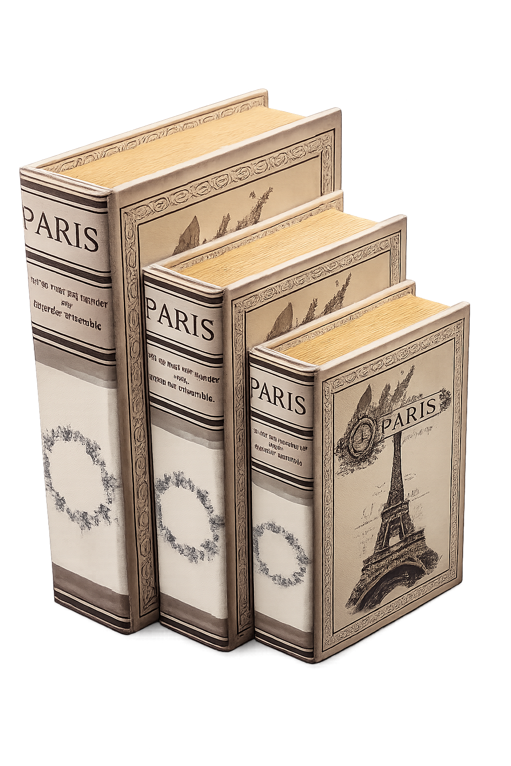 Paris Decorative Faux Book Storage Box Set of 3 | Vintage Secret Storage Books | Luxury Home Decor