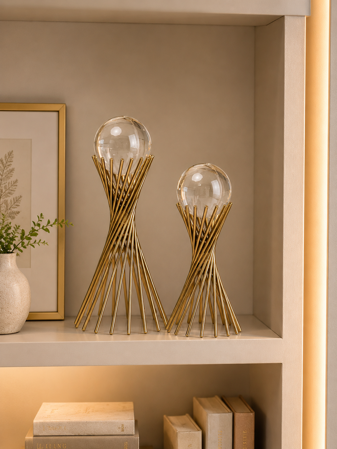 Luxury Golden Crystal Ball Decorative Showpiece Set of 2