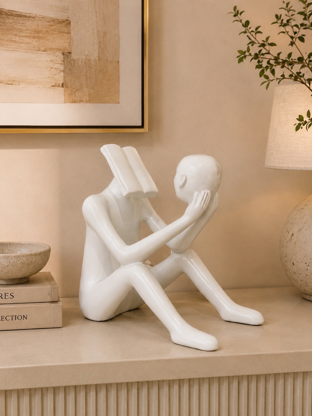 Thinker Book Head Sculpture – Modern Abstract Resin Décor