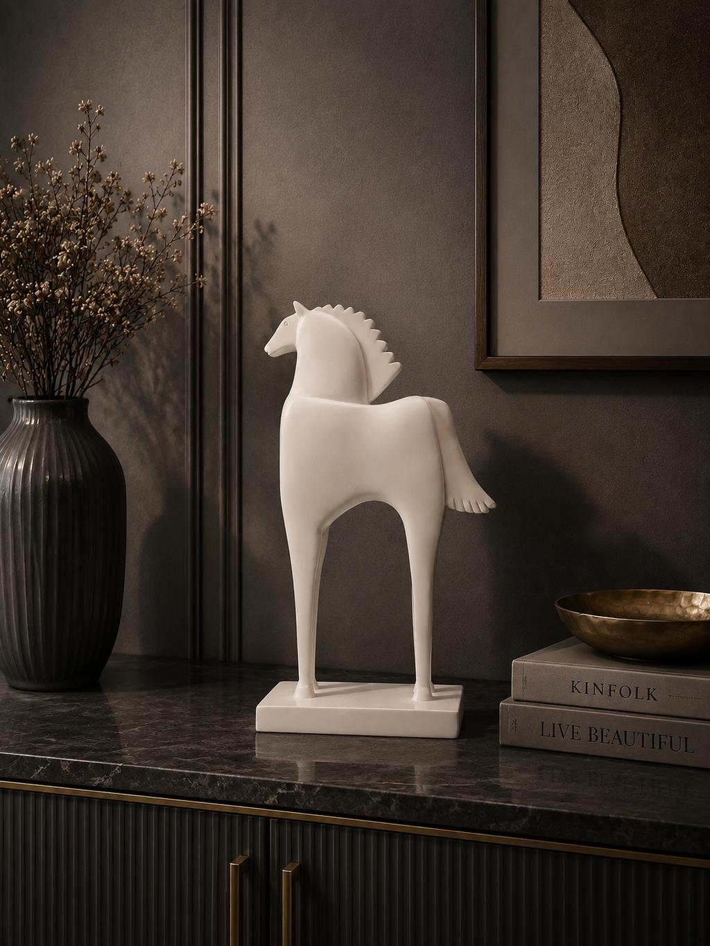 Modern Nordic Horse Figurine – Minimalist Resin Decorative Sculpture
