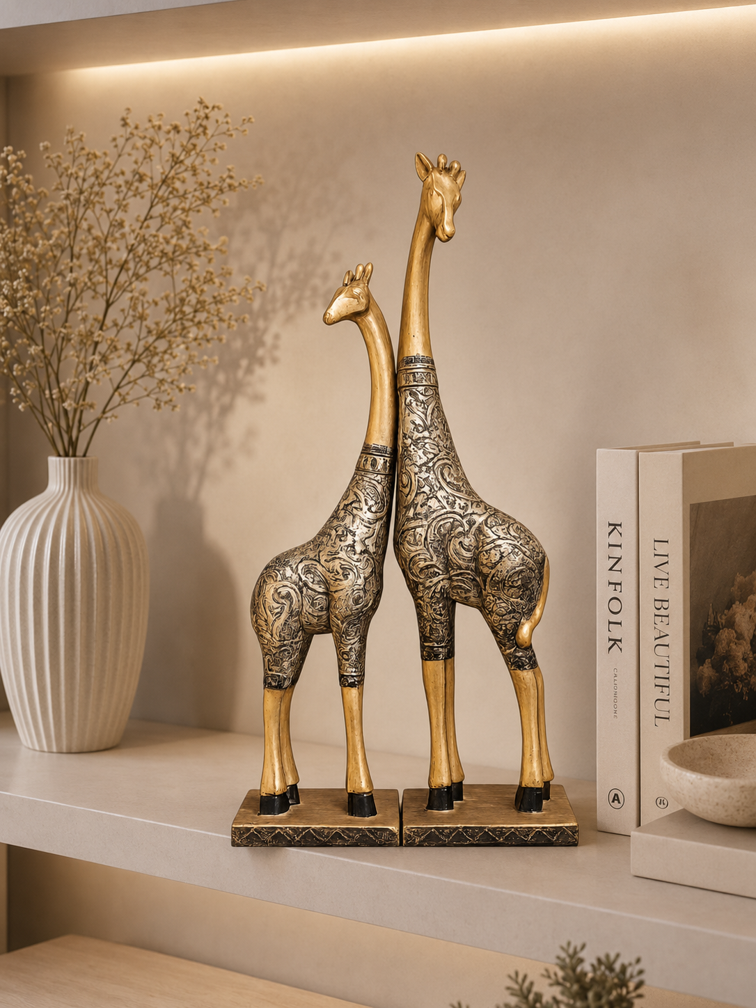 Luxury Decorative Giraffe Statue Set | Resin Giraffe Sculptures for Home Décor (Set of 2)