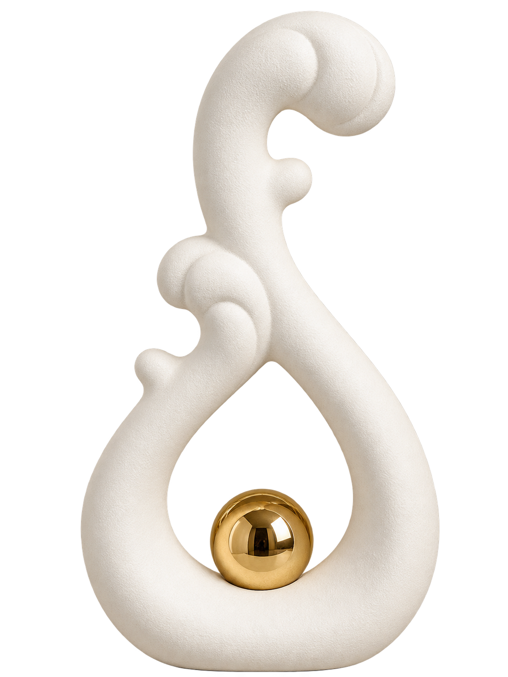 Modern Abstract Wave Sculpture with Gold Sphere – Elegant Home Décor