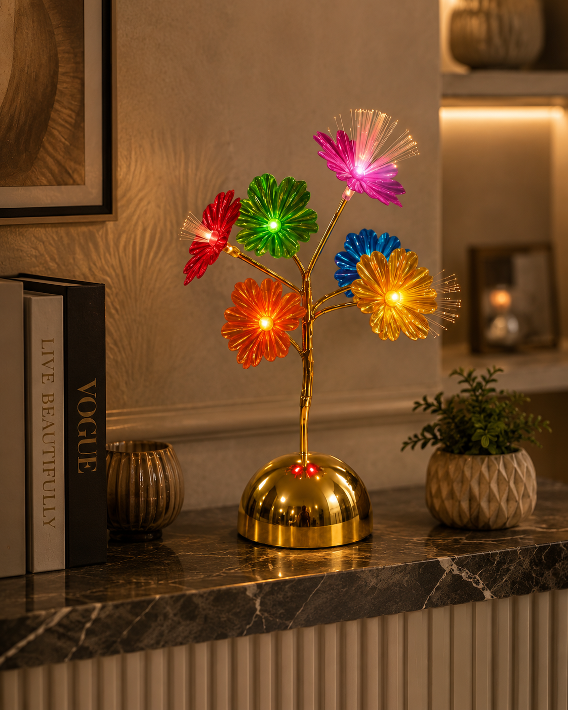 Luxury LED Fiber Optic Flower Lamp – Colorful Decorative Table Light for Home Décor