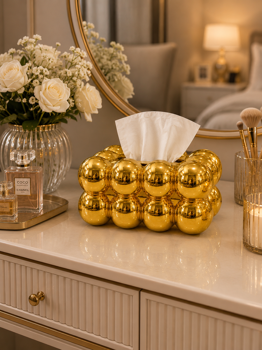 Luxury Gold Bubble Plastic Tissue Box Holder | Modern Decorative Tissue Case for Living Room, Office & Vanity
