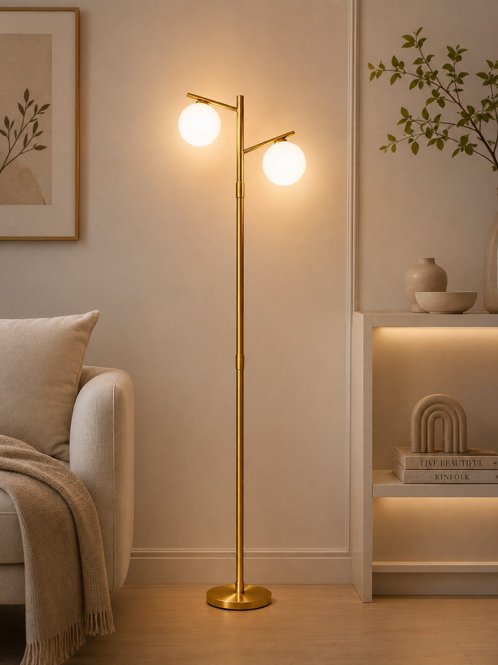 Modern Gold Double Globe Floor Lamp – Luxury Metal Standing Lamp for Living Room & Bedroom