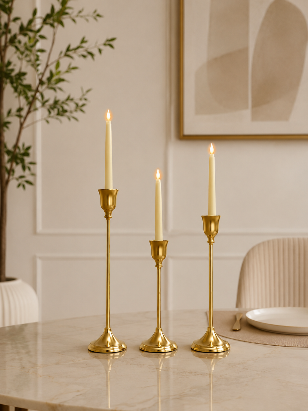 Luxury Gold Metal Candle Holder Set of 3 – Modern Decorative Taper Candle Holders