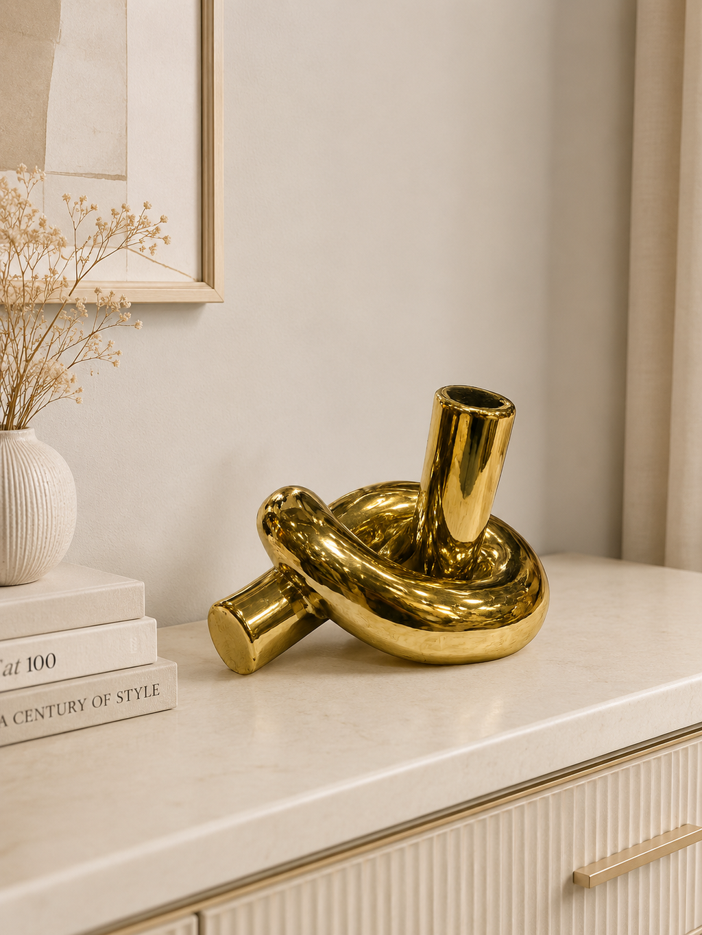 Modern Gold Knot Ceramic Sculpture – Luxury Abstract Decorative Showpiece for Home & Office