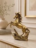 Golden Rearing Horse Resin Sculpture | Luxury Horse Statue | Premium Home & Office Décor Showpiece