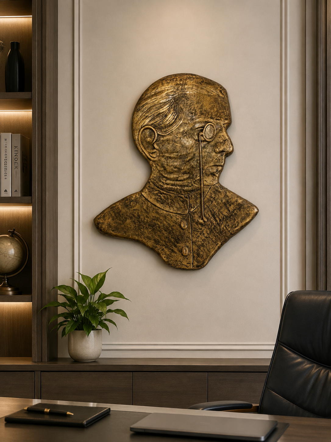Quaid-e-Azam Muhammad Ali Jinnah Gold-Tone Sculptural Wall Decor