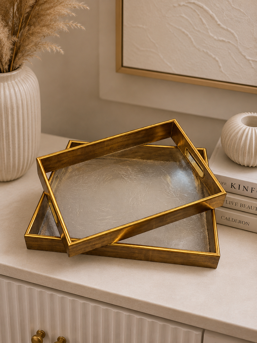 Luxury Gold Decorative Serving Tray Set (2 Pieces)