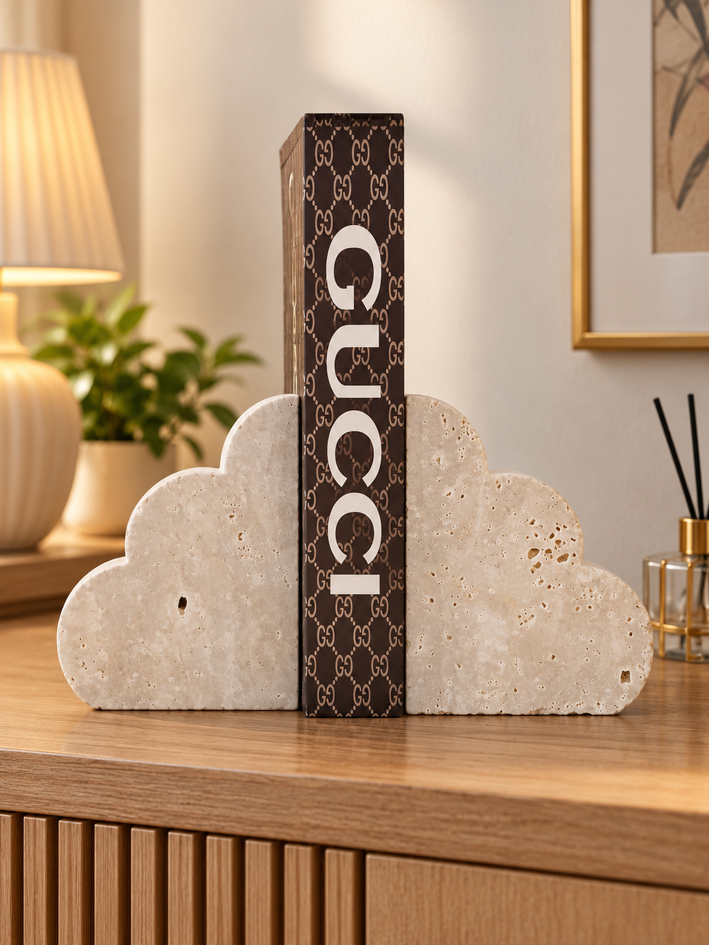 Luxury Beige Cloud Bookends – Modern Stone-Texture Decorative Book Holder