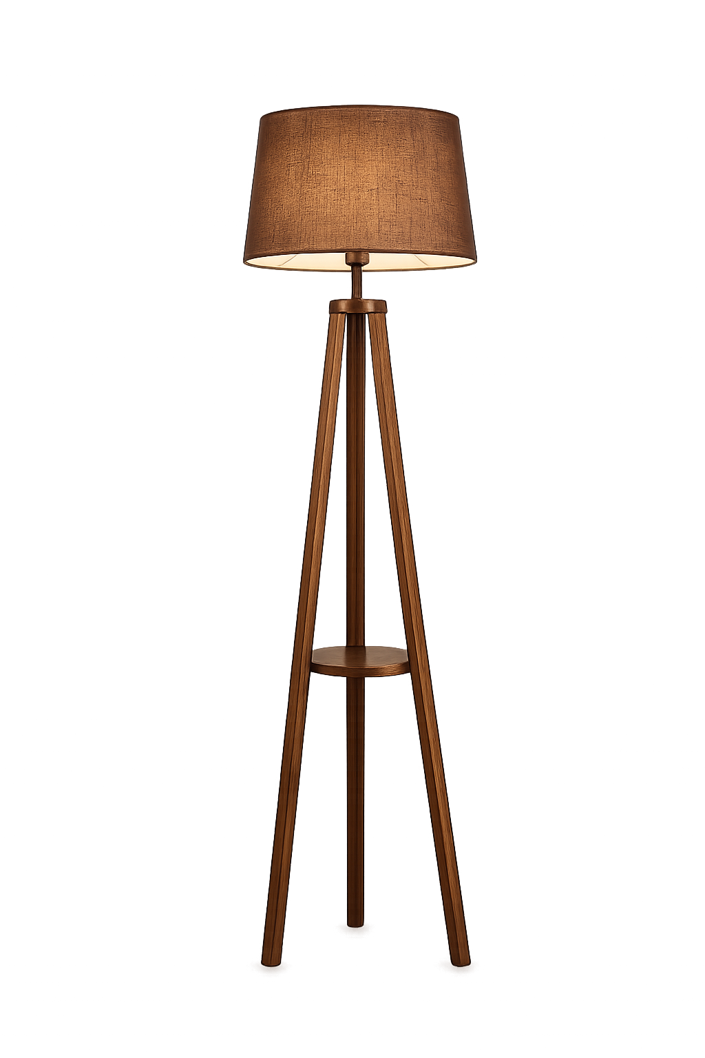 Modern Wooden Tripod Floor Lamp with Brown Fabric Shade | Contemporary Standing Lamp for Living Room & Bedroom