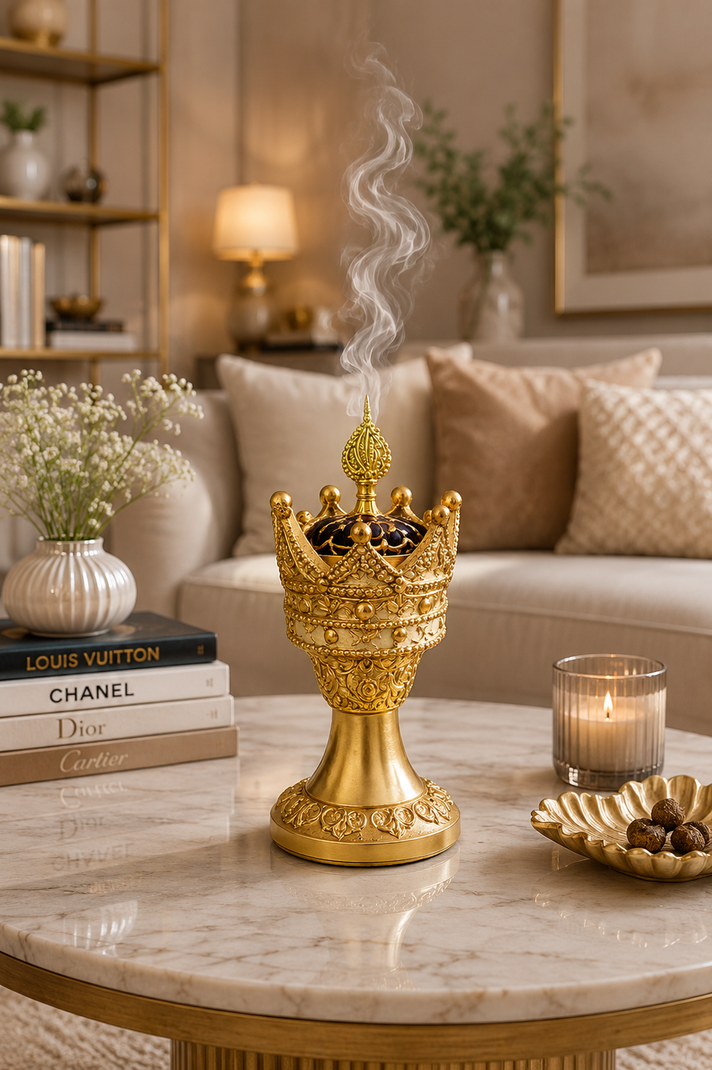Luxury Crown Bakhoor Burner | Gold Resin Incense Burner | Decorative Arabian Bukhoor Holder | Home Fragrance Decor