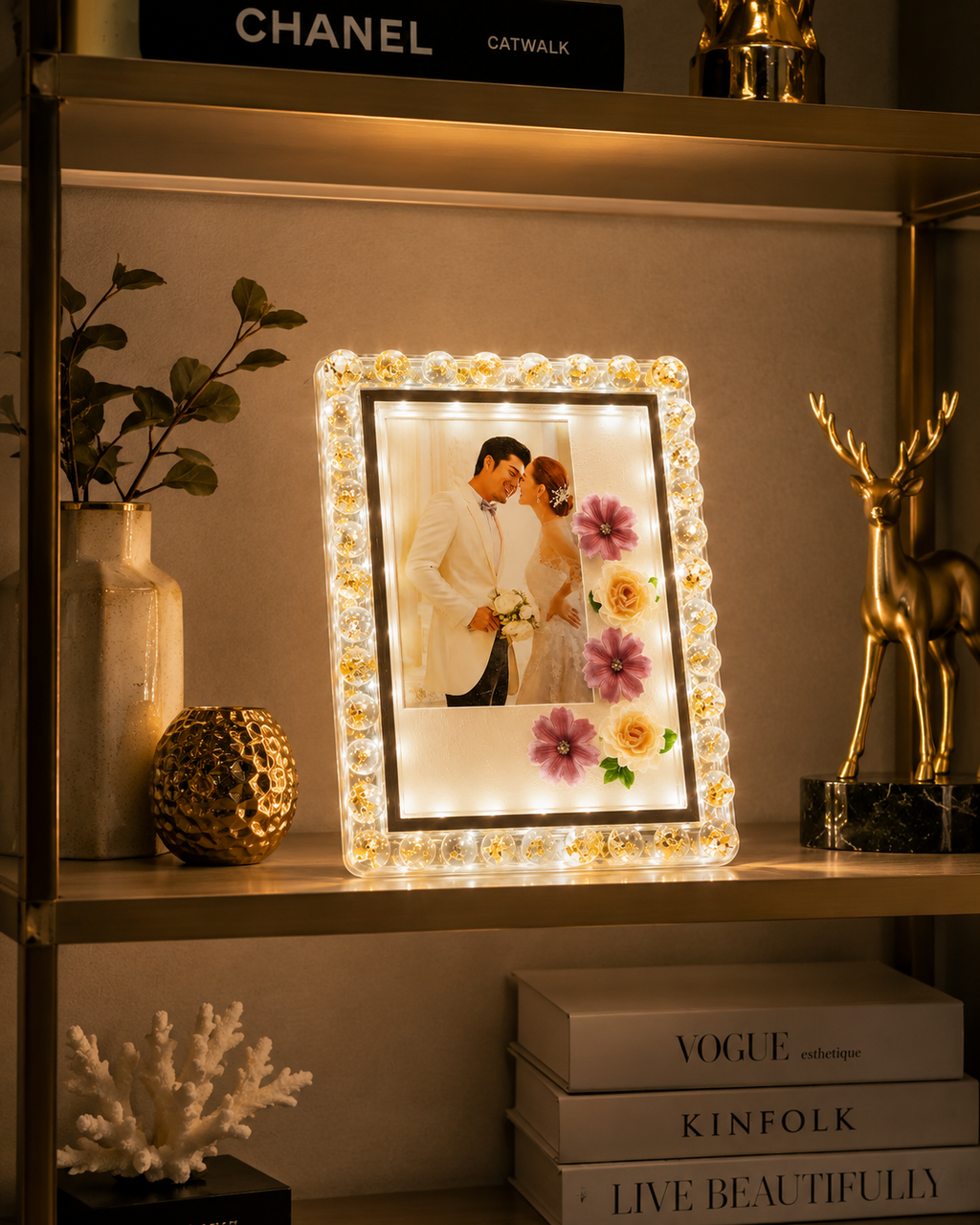Luxury LED Crystal Photo Frame – Decorative Light-Up Picture Frame with Floral Design
