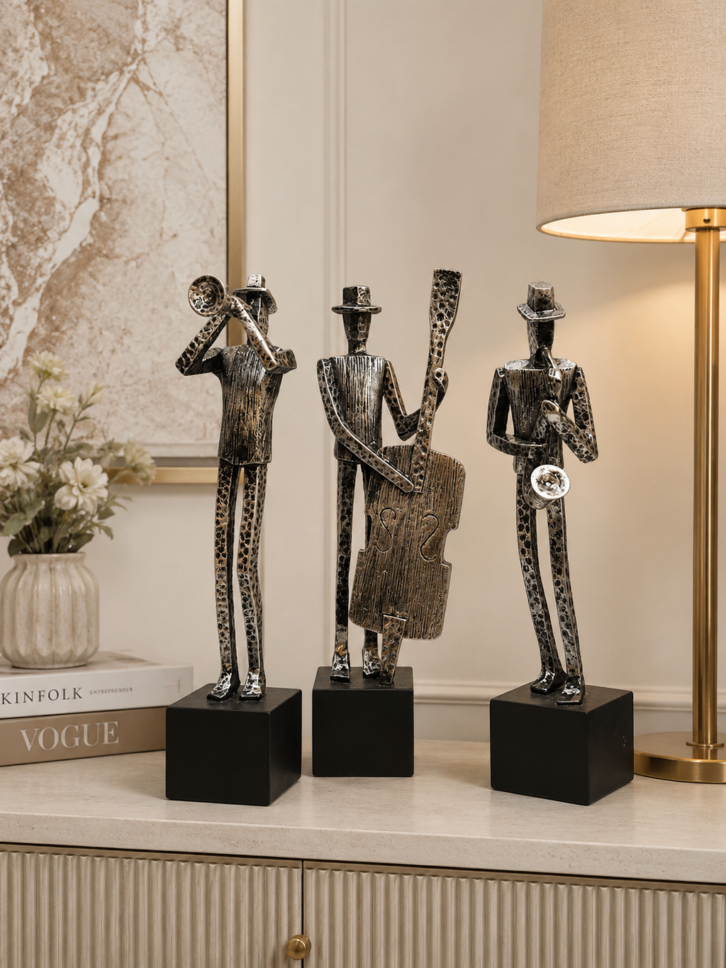 3-Piece Abstract Musician Sculpture Set | Modern Jazz Band Figurines | Luxury Home Décor Showpiece