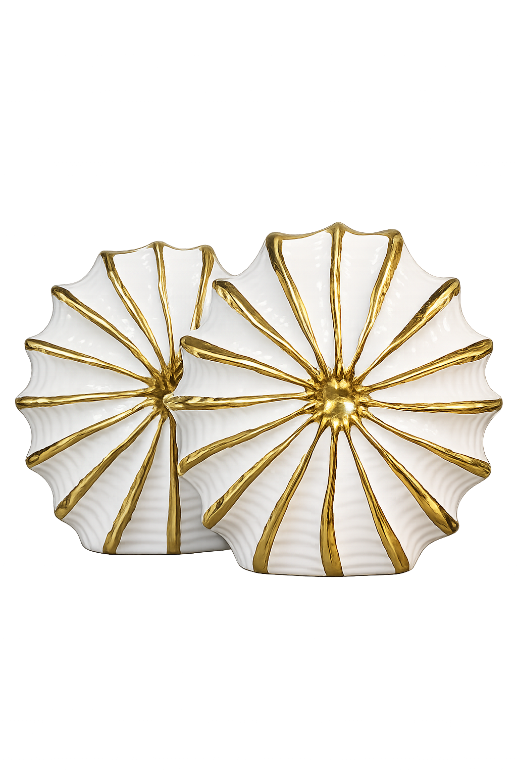 Luxury White & Gold Shell Ceramic Vase Set | Modern Decorative Flower Vases for Living Room & Console Table (Set of 2)