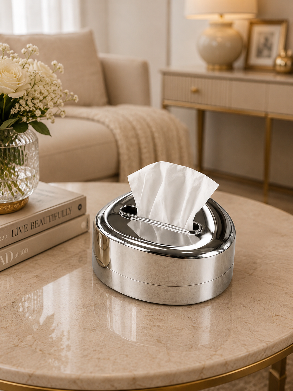 Modern Round Tissue Box Holder | Luxury Minimalist Tissue Case | Premium Decorative Plastic Tissue Organizer