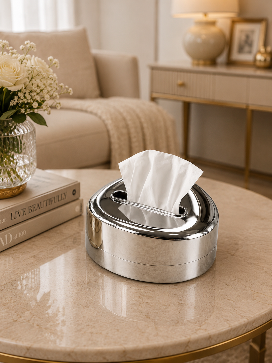 Modern Round Tissue Box Holder | Luxury Minimalist Tissue Case | Premium Decorative Plastic Tissue Organizer