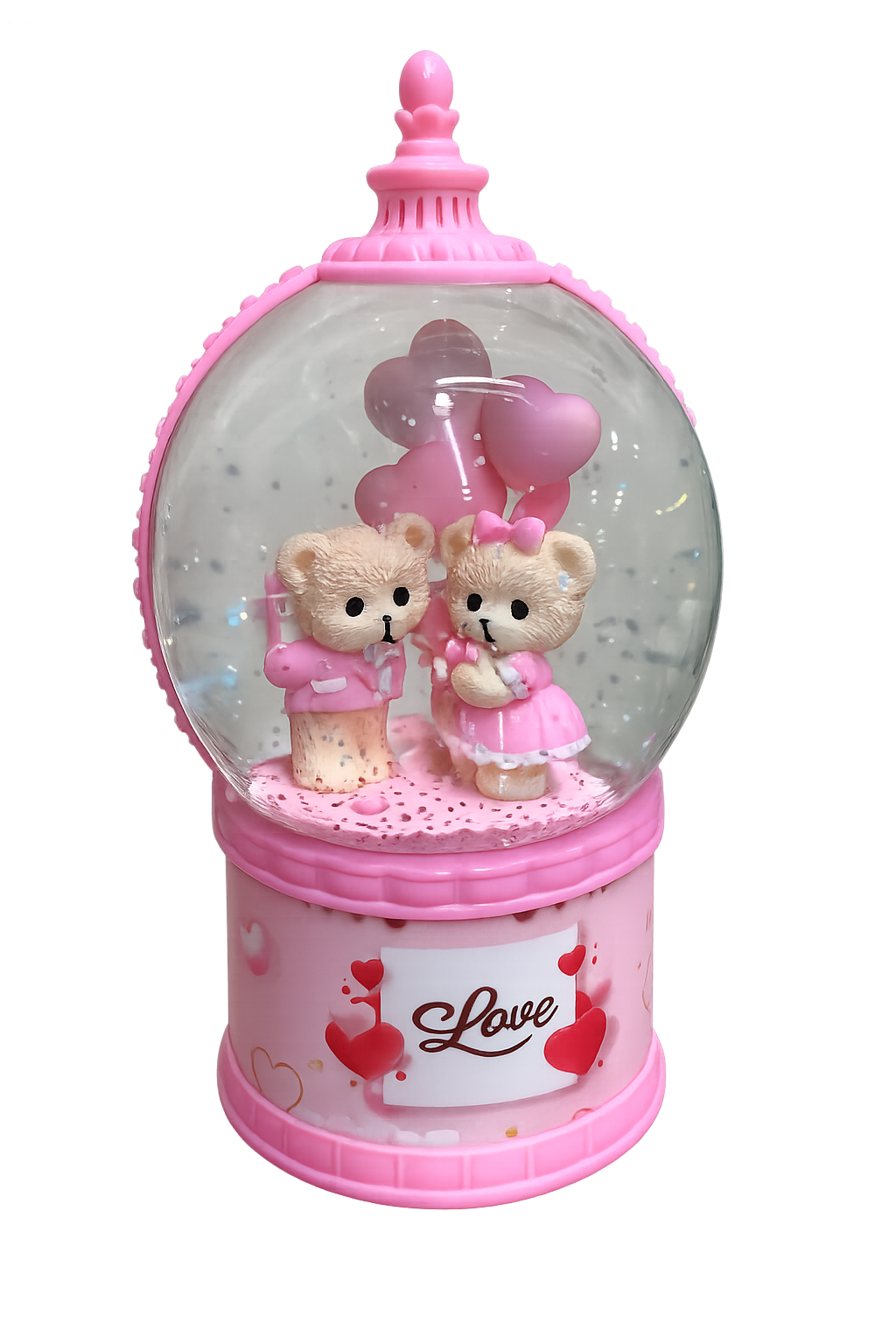 Romantic Teddy Bear Couple Snow Globe – Sweet 'Love' Musical Glass Dome Table Decor