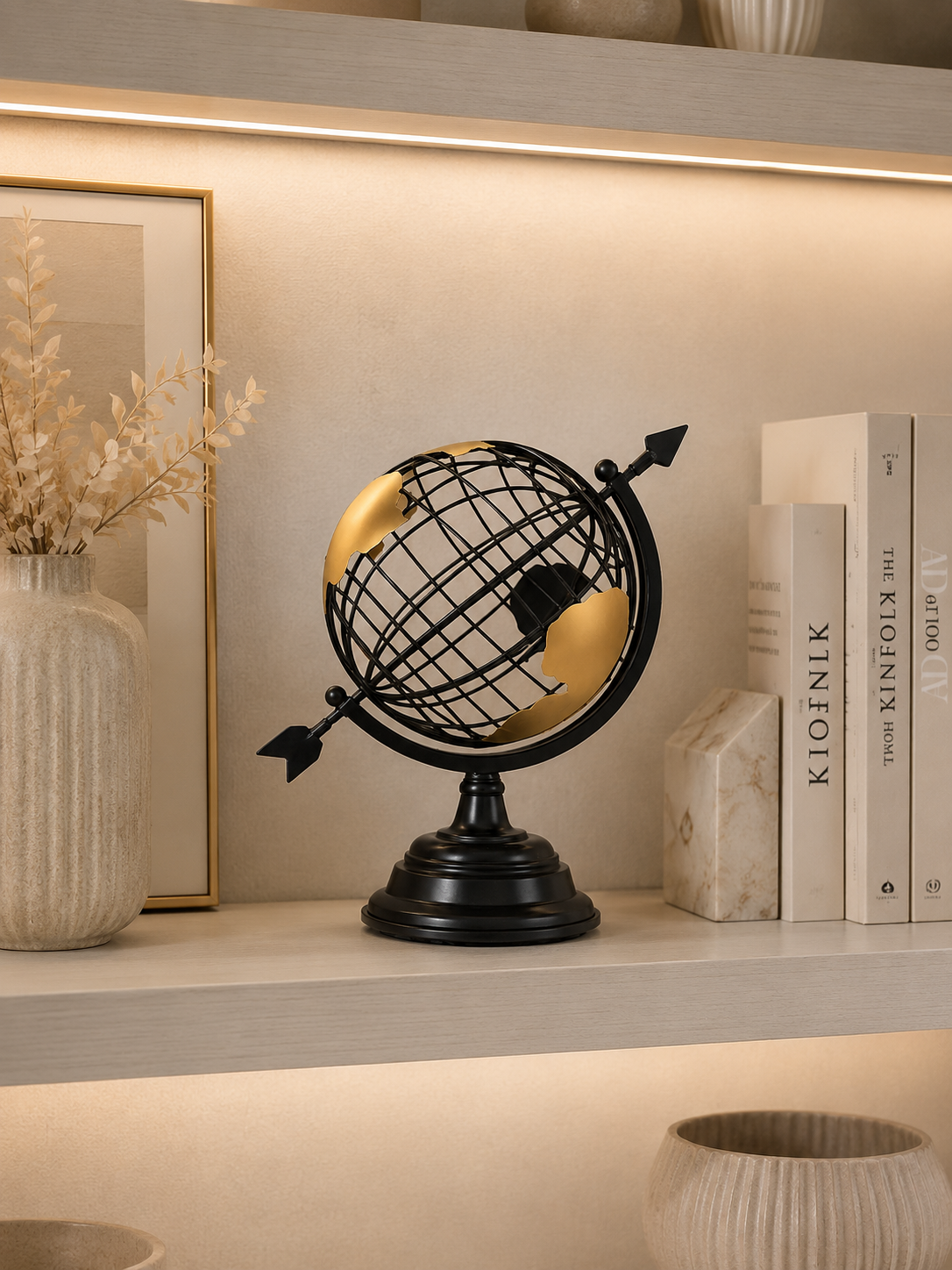 Luxury Black & Gold Metal Globe Decor | Modern World Globe Sculpture | Tabletop Home & Office Decoration