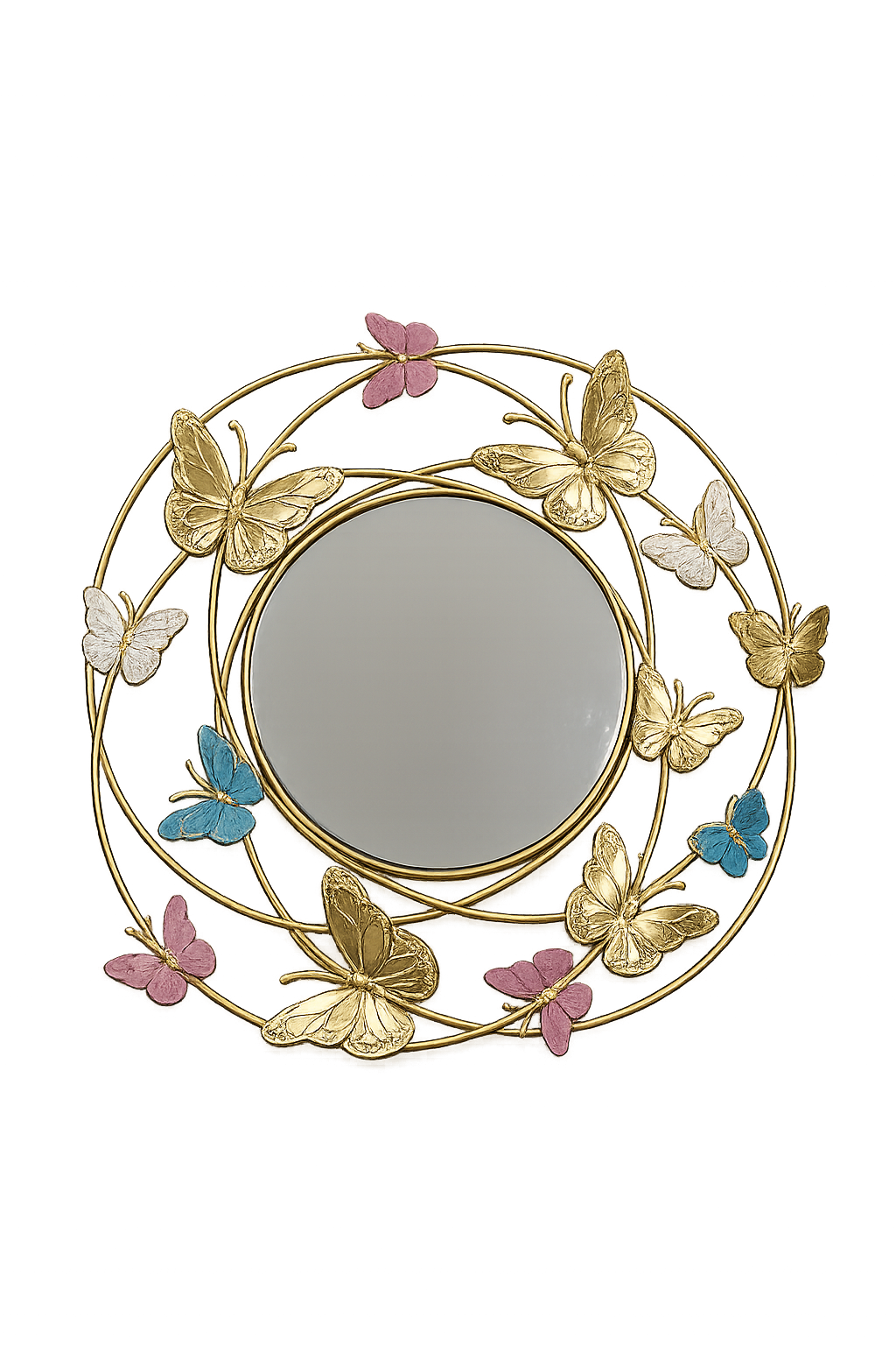 Luxury Butterfly Wall Mirror | Gold Metal Decorative Round Mirror | Modern Wall Décor for Living Room, Bedroom & Entryway