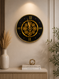 Luxury Black & Gold Moving Gear Wall Clock – Modern Roman Numeral Silent Decorative Wall Clock