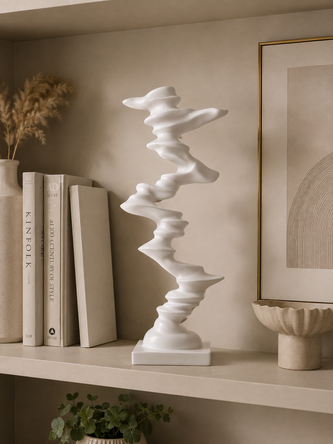 Modern Abstract White Resin Sculpture – Contemporary Decorative Art Statue