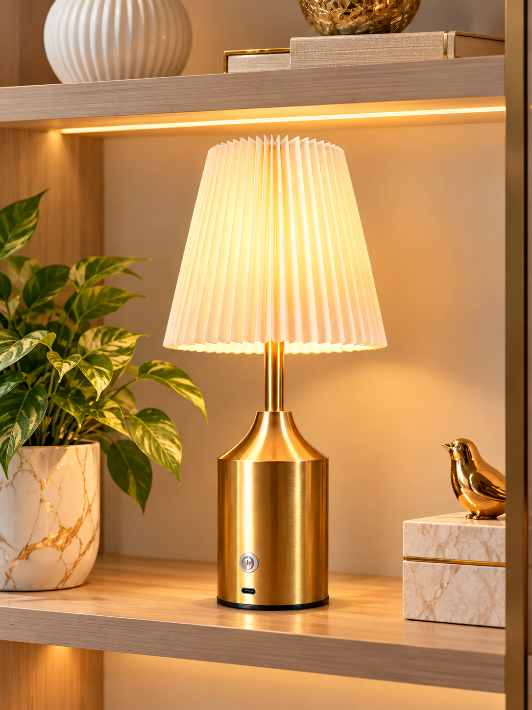 Luxury Black Pleated Table Lamp with Gold Metal Base