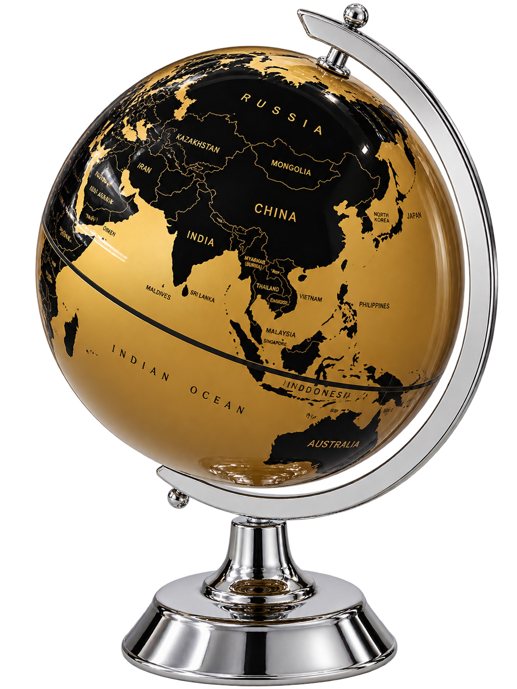 Luxury Black & Gold World Globe with Chrome Stand – Decorative Tabletop Globe