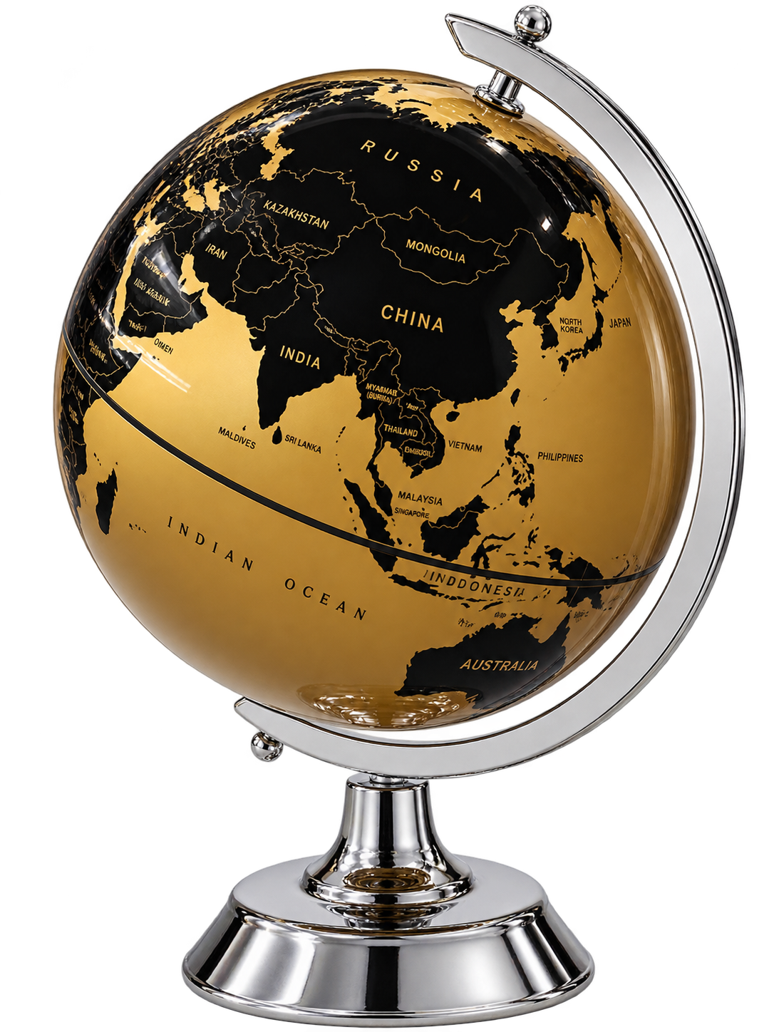 Luxury Black & Gold World Globe with Chrome Stand – Decorative Tabletop Globe