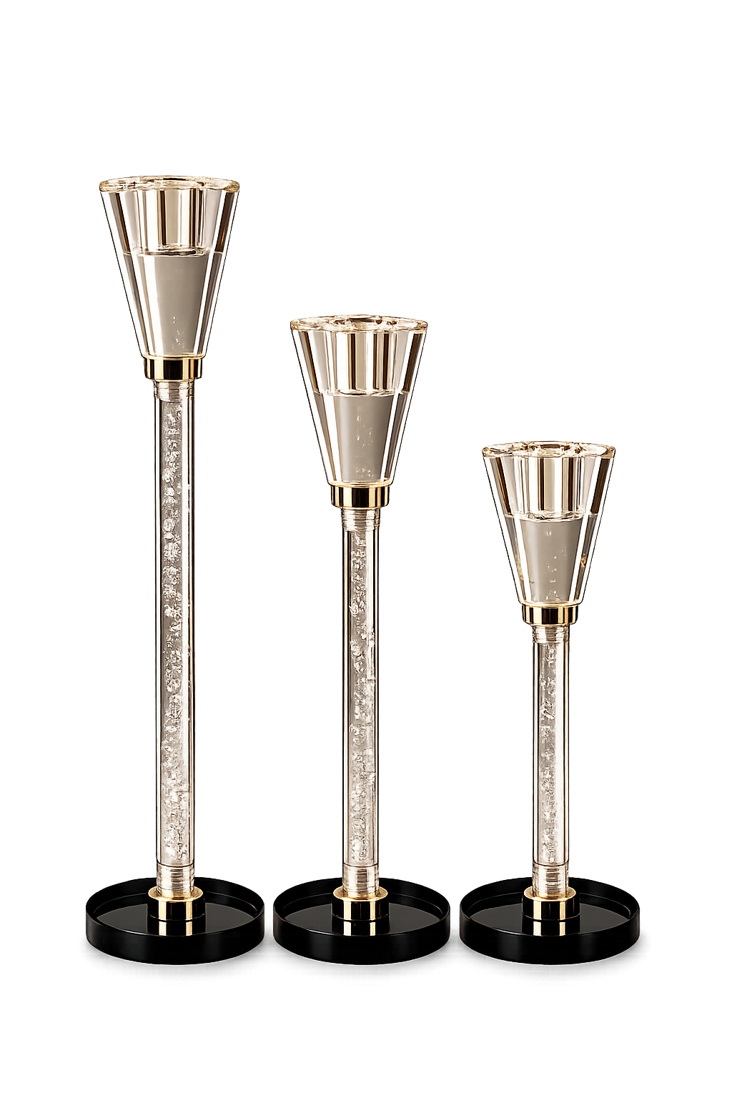 Luxury Crystal Candle Holder Set of 3 – Modern Glass & Metal Taper Candle Stand Set