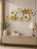Luxury Golden Floral Leaf Wall Clock – Elegant Decorative Metal Wall Art Clock