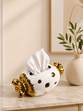 Luxury Candy-Shaped Ceramic Tissue Holder – White & Gold Decorative Tissue Box Cover for Home Décor