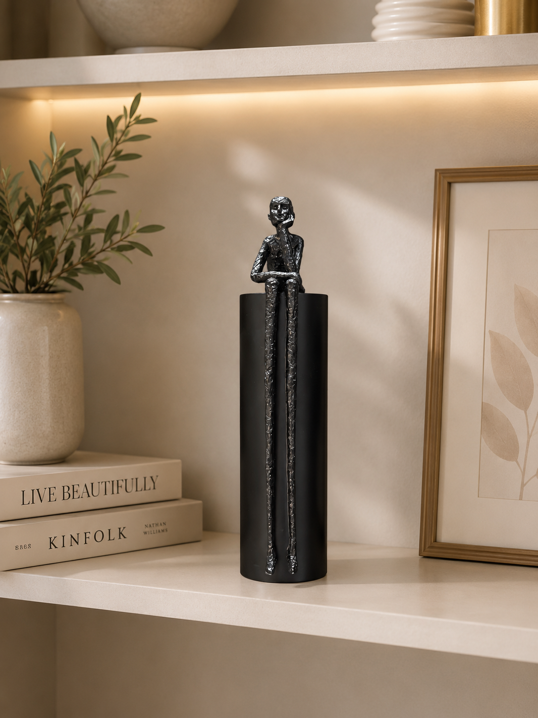 Abstract Thinker Figurine Set | Modern Sitting Human Sculpture | Resin Home Decor Showpiece (Black & White)