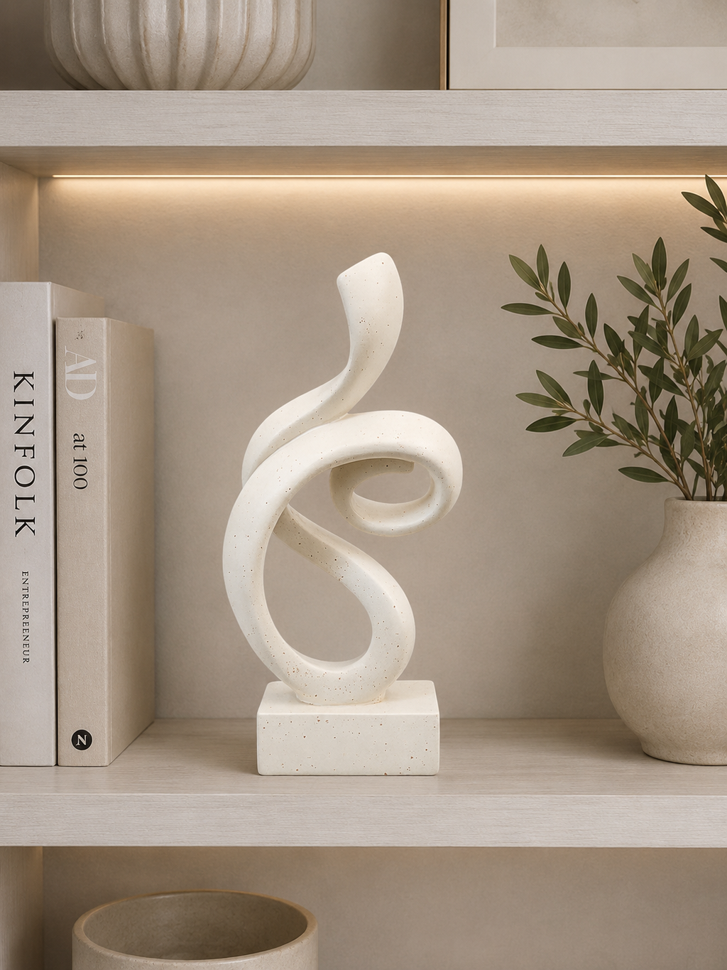 Modern Abstract White Spiral Sculpture – Minimalist Resin Table Decor