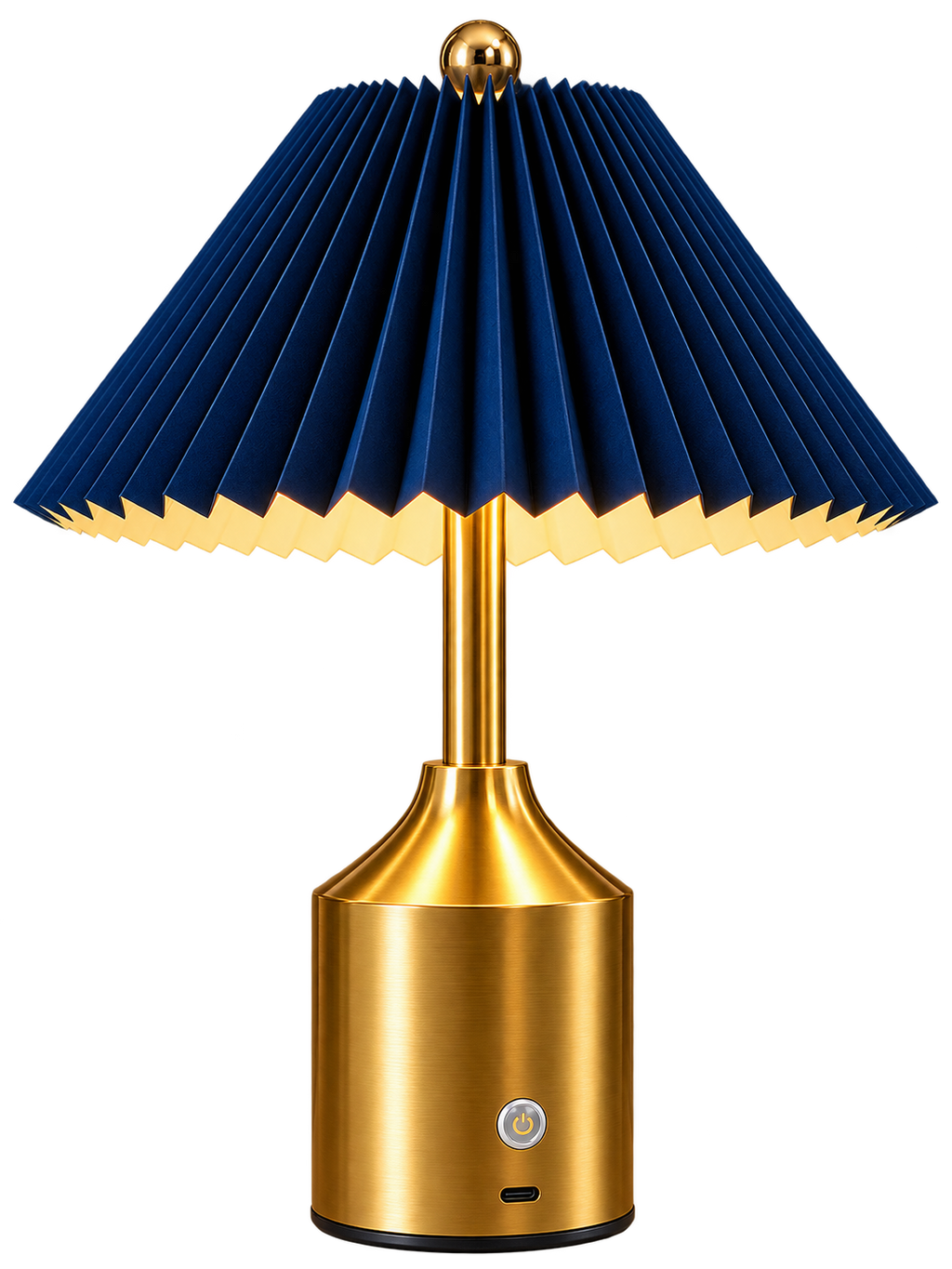 Luxury Gold & Navy Blue Pleated Table Lamp | Modern Bedside Lamp
