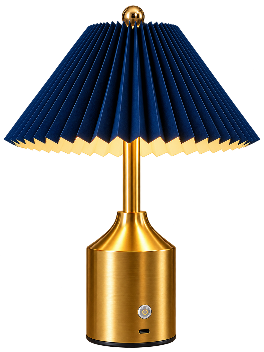 Luxury Gold & Navy Blue Pleated Table Lamp | Modern Bedside Lamp