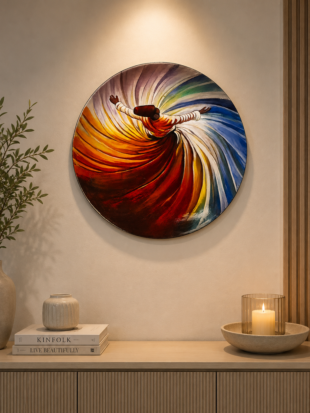 Whirling Dervish Round Wall Art | Islamic Sufi Canvas Wall Decor | Modern Circular Wall Painting