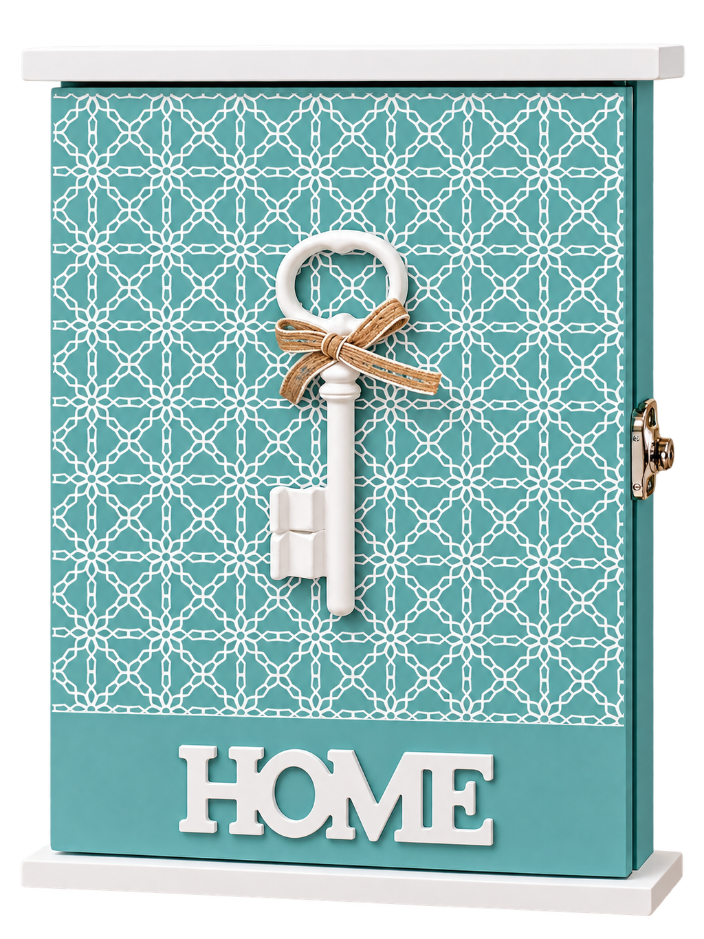 Decorative Key Holder Box – Teal Wooden Wall-Mounted Key Organizer with Key Design