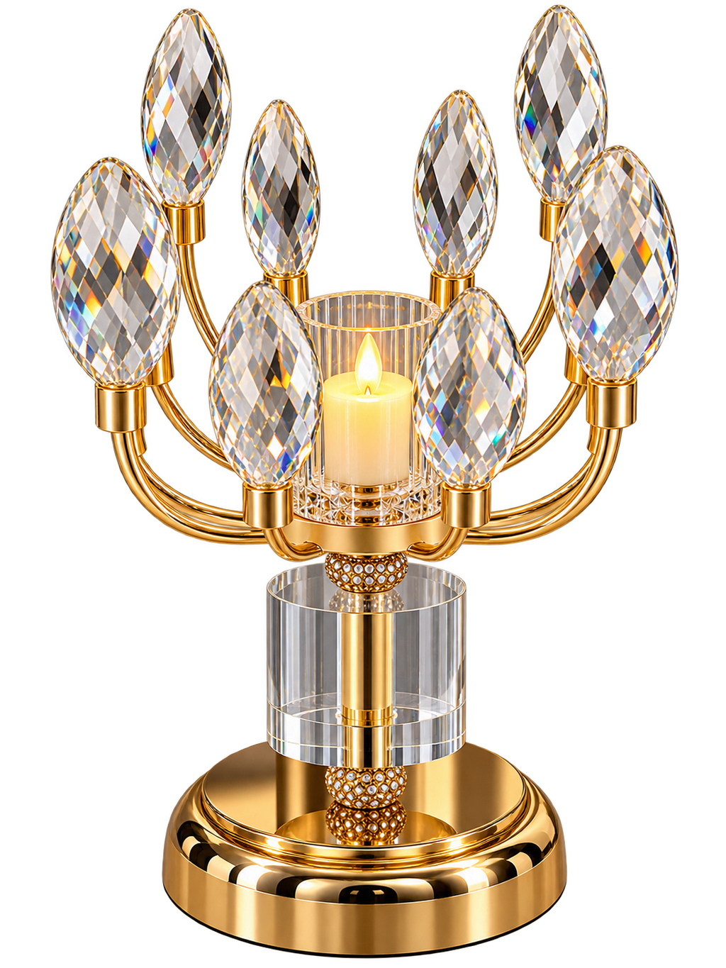 Luxury Gold Crystal Lotus Candle Holder – Elegant Floral Crystal Table Decor