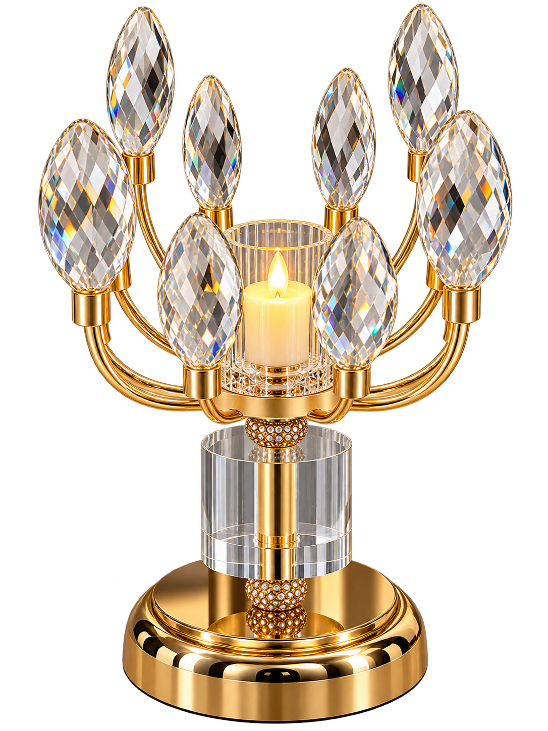 Luxury Gold Crystal Lotus Candle Holder – Elegant Floral Crystal Table Decor