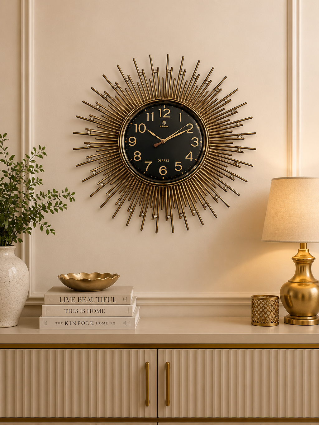 Luxury Gold Sunburst Wall Clock | Modern Silent Decorative Wall Clock | Home Décor